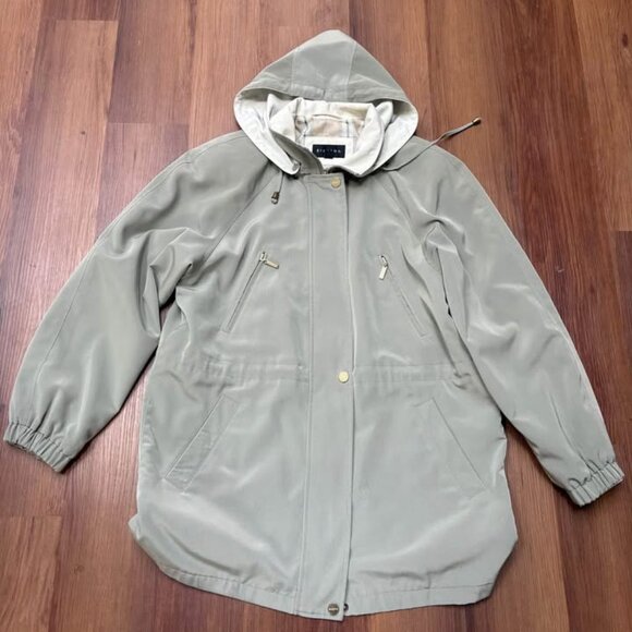 Braetan Jacket Green Windbreaker Full Zip Removable Hood Rain Coat Womens Medium - Picture 1 of 6